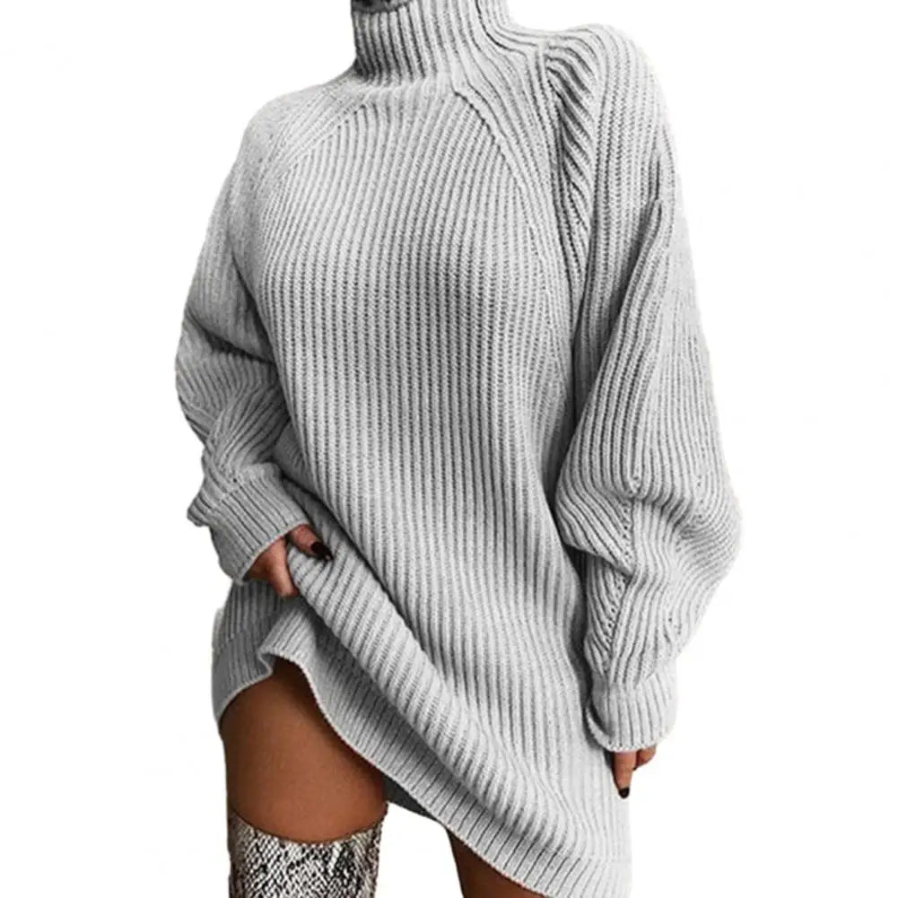 Cozy High-Collar Loose Fit Sweater Dress | Autumn Winter Women’s Warm Sweater