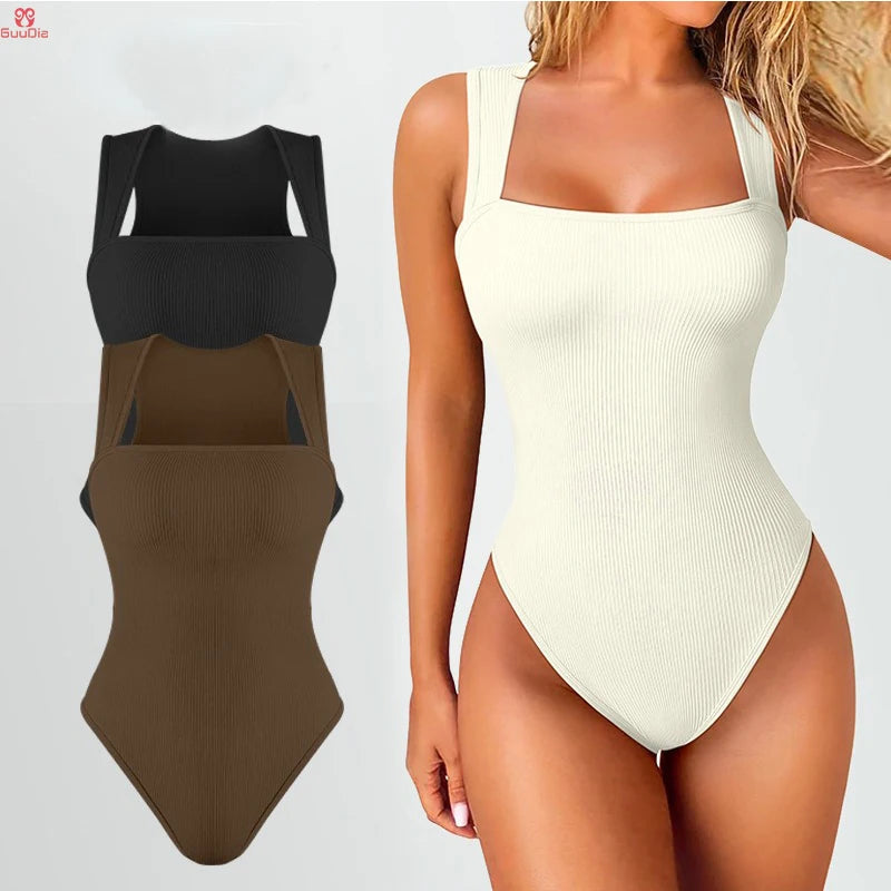 Sexy Summer High Waist for Women Cupless Comfortable Square Collar Shapewear Ultra Elastic Slim Thong Shapewear Jumpsuit