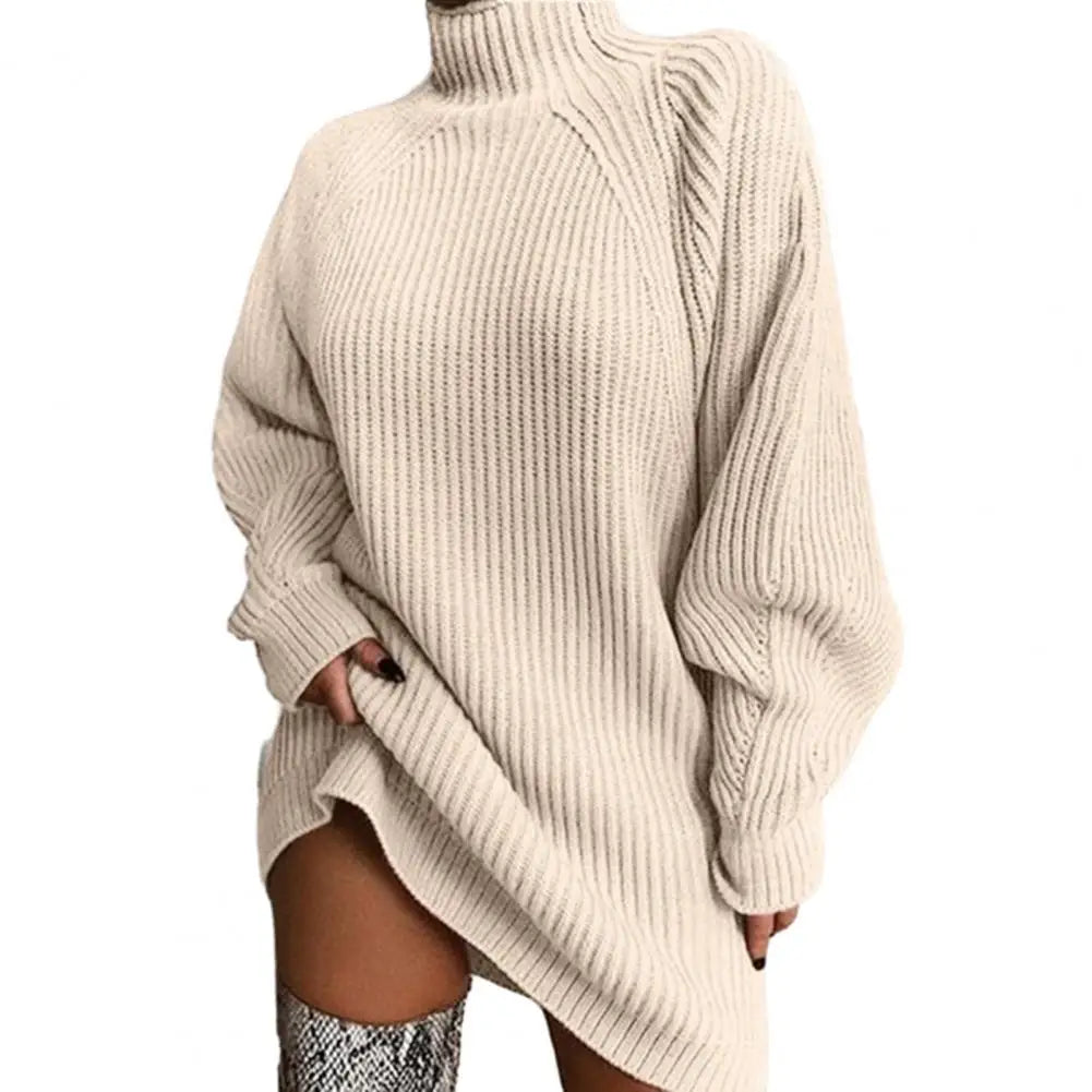 Cozy High-Collar Loose Fit Sweater Dress | Autumn Winter Women’s Warm Sweater