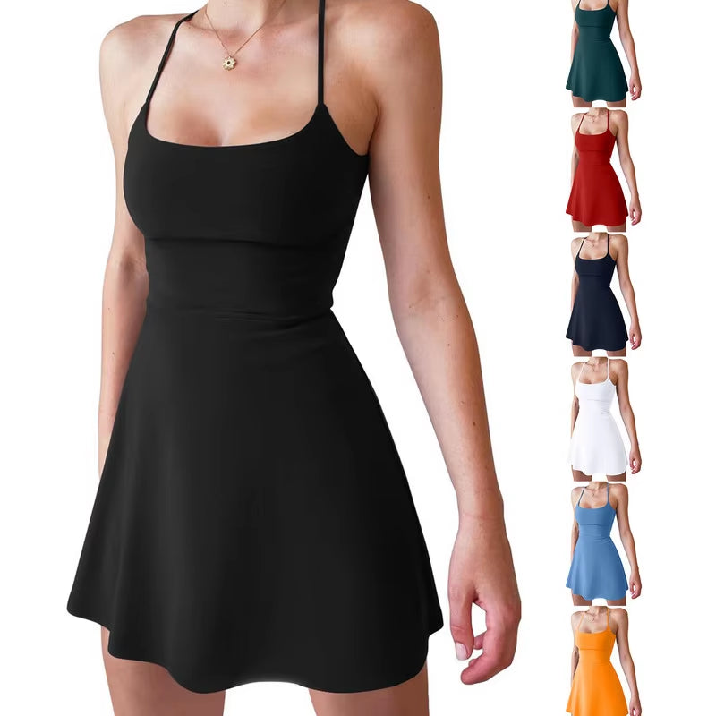 Women’s Sleeveless Mini Tennis Dress with Shorts | Summer Athletic Golf Outfit