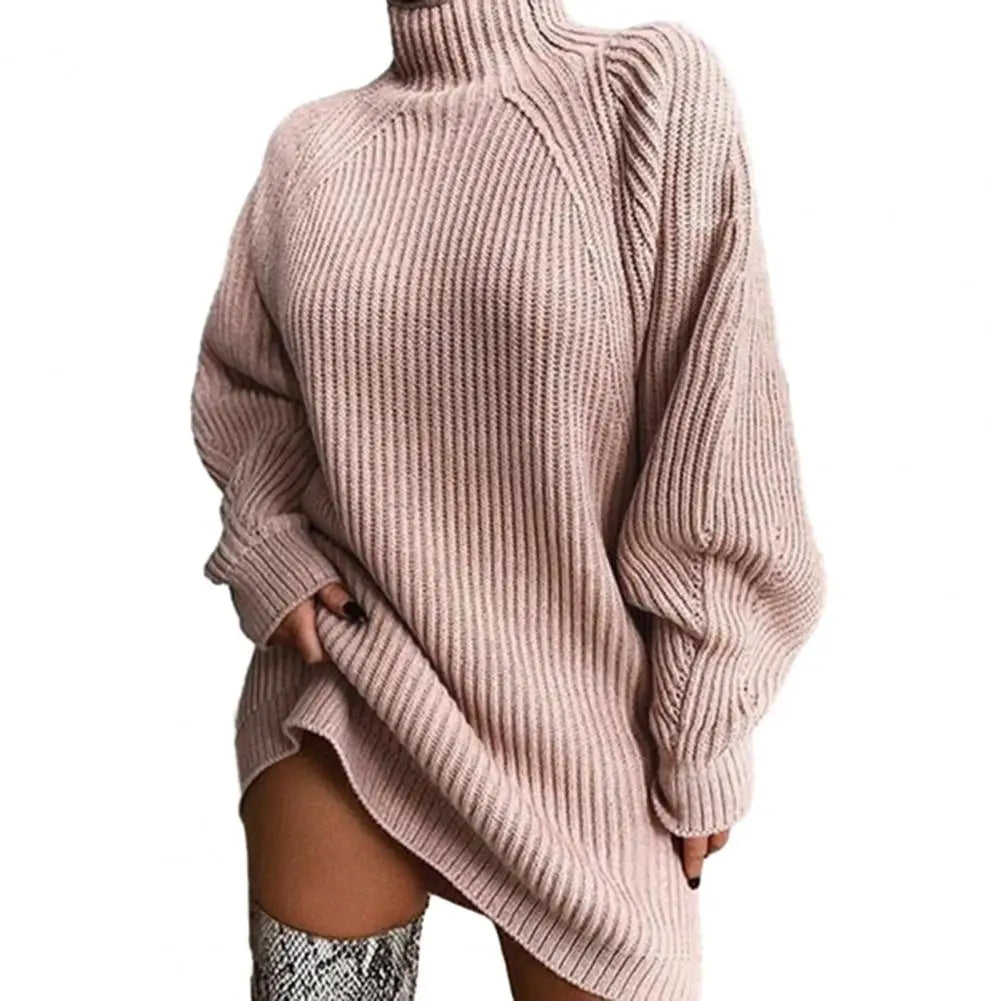 Cozy High-Collar Loose Fit Sweater Dress | Autumn Winter Women’s Warm Sweater