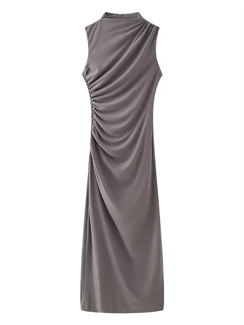 Off-Shoulder Pleated Long Sleeve Slim Maxi Dress | Elegant High-Waist Party Gown