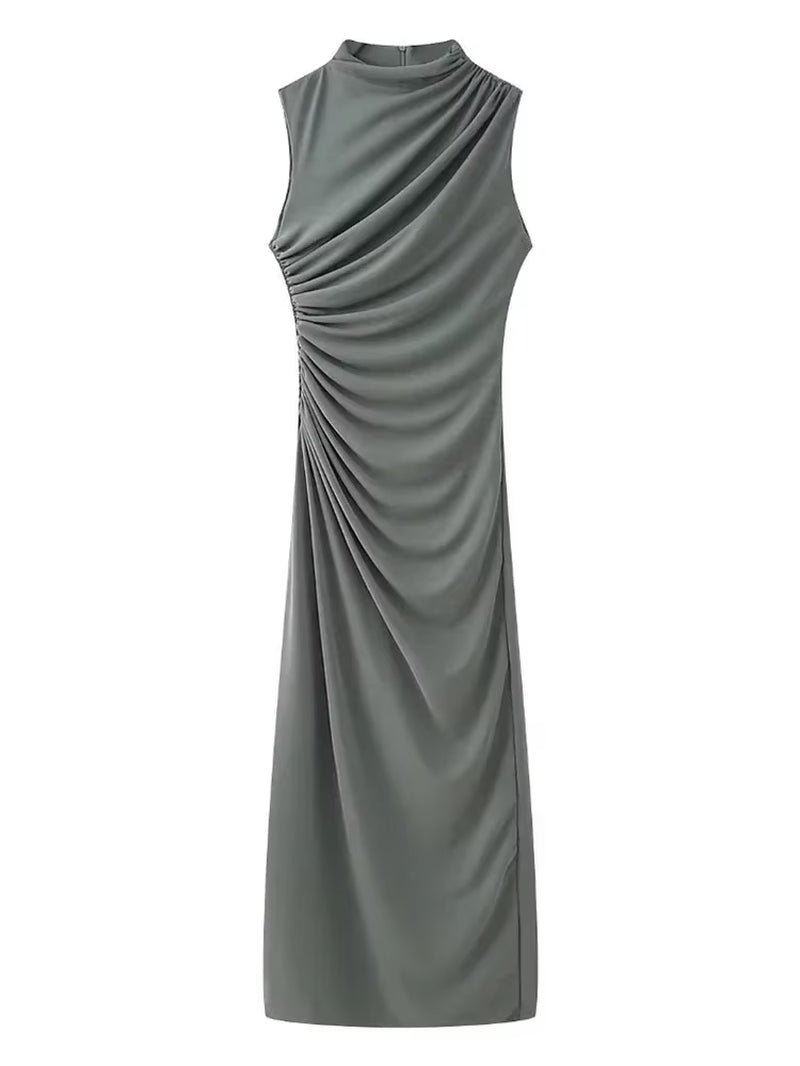 Off-Shoulder Pleated Long Sleeve Slim Maxi Dress | Elegant High-Waist Party Gown