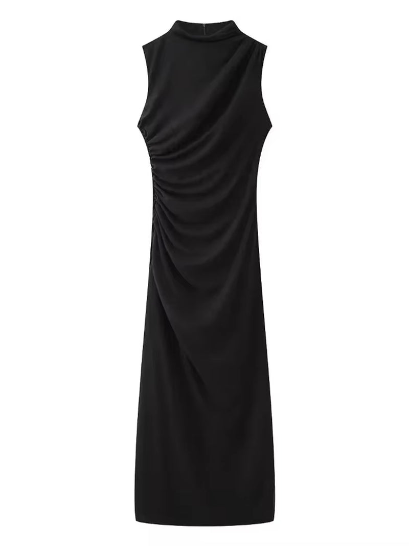 Off-Shoulder Pleated Long Sleeve Slim Maxi Dress | Elegant High-Waist Party Gown