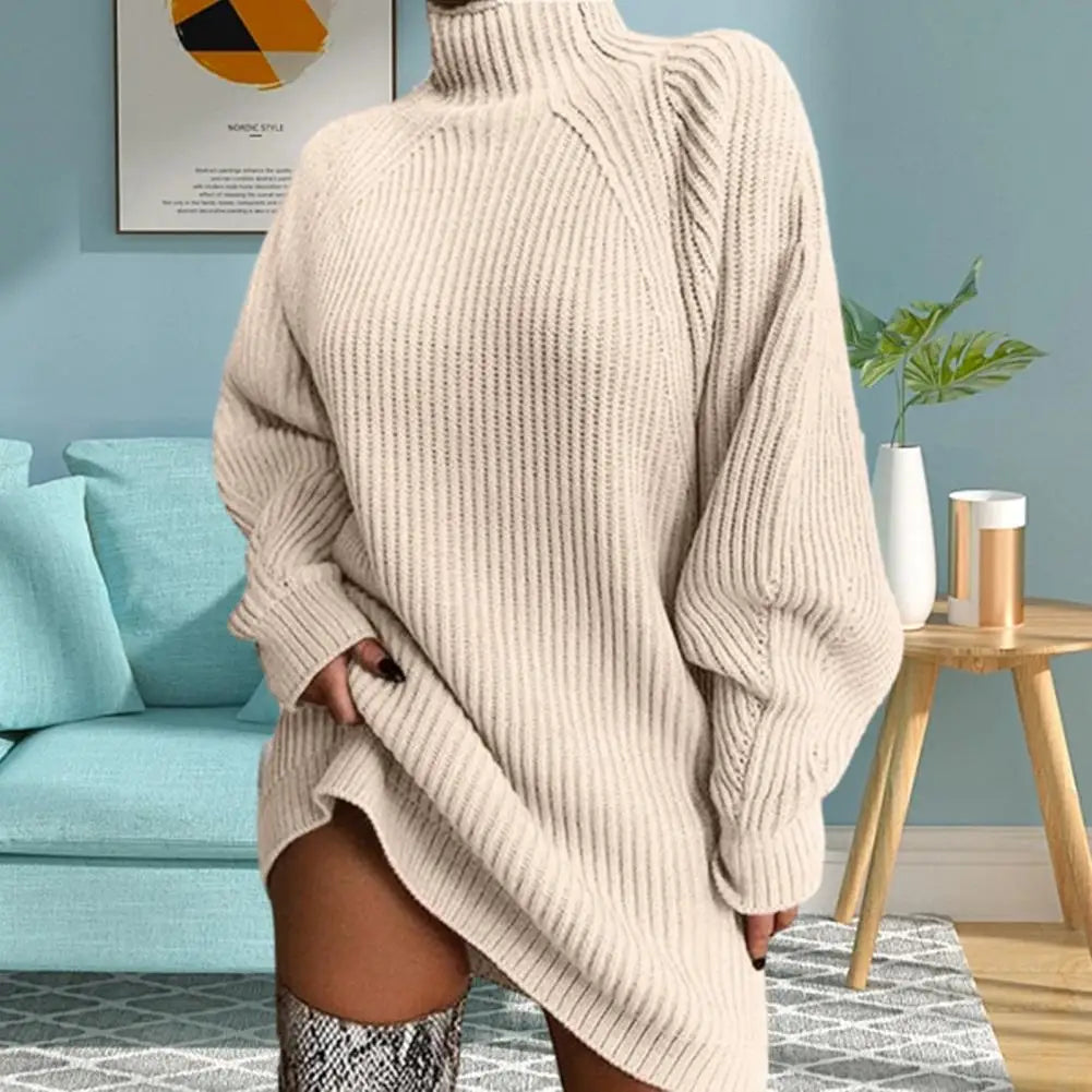 Cozy High-Collar Loose Fit Sweater Dress | Autumn Winter Women’s Warm Sweater