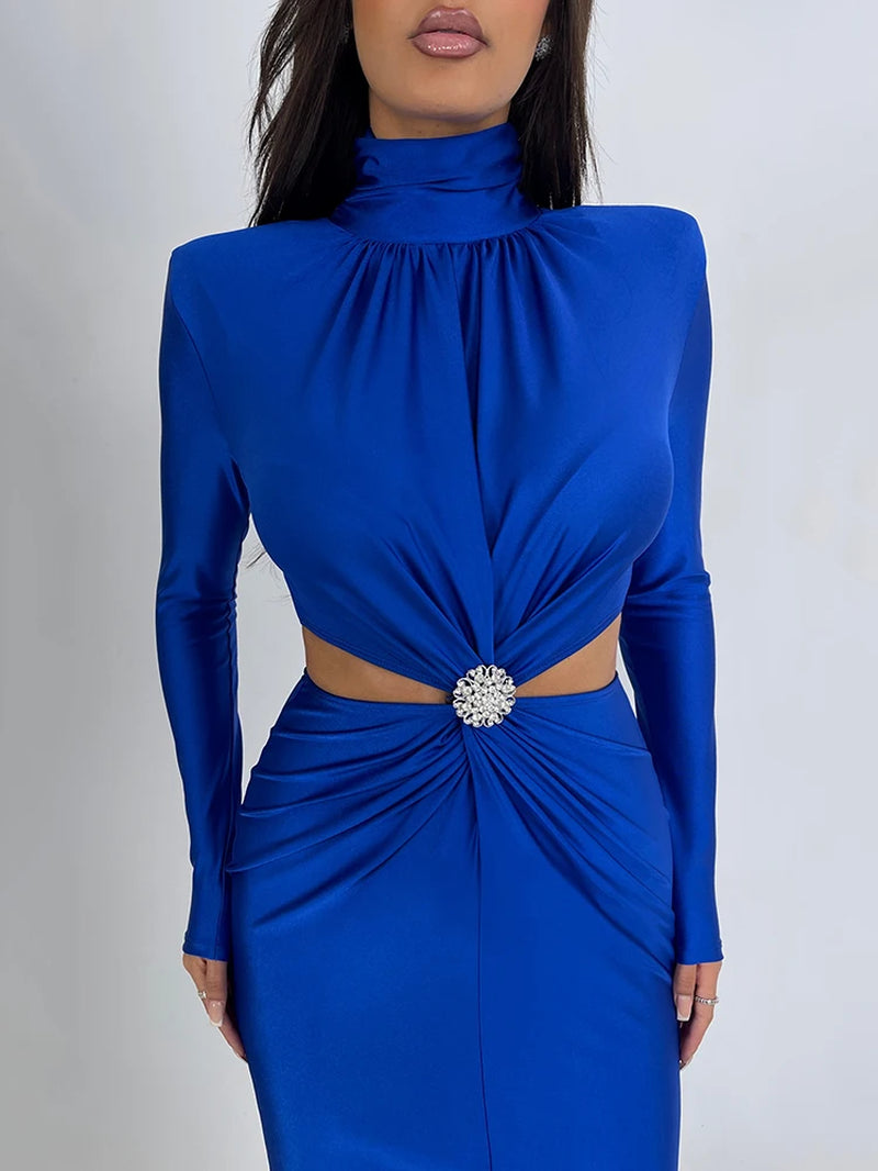 Winter Long Sleeve Hollow-Out Diamond Bodycon Dress | Elegant Evening Partywear