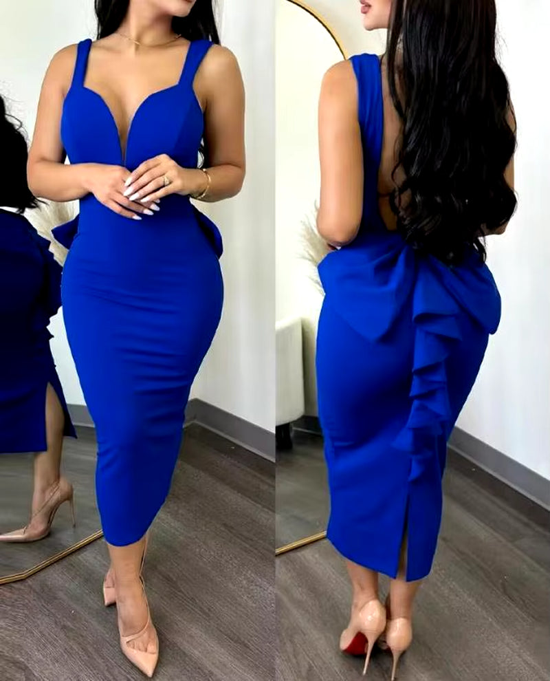 Elegant Plunge Backless Party Dress | Ruffle Hem Women’s Dress for Any Season