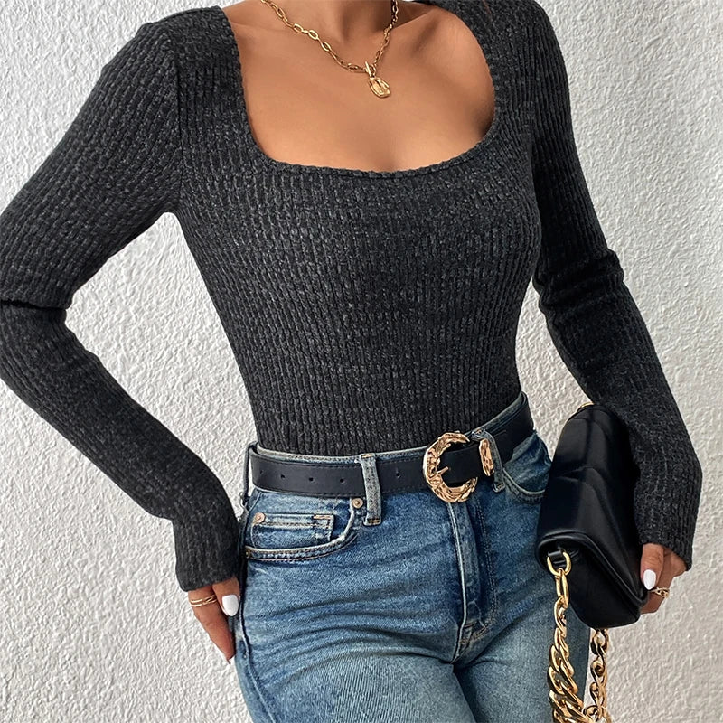 Square Neck Women’s Knitwear | Vintage-Inspired Slim-Fit Knit Top