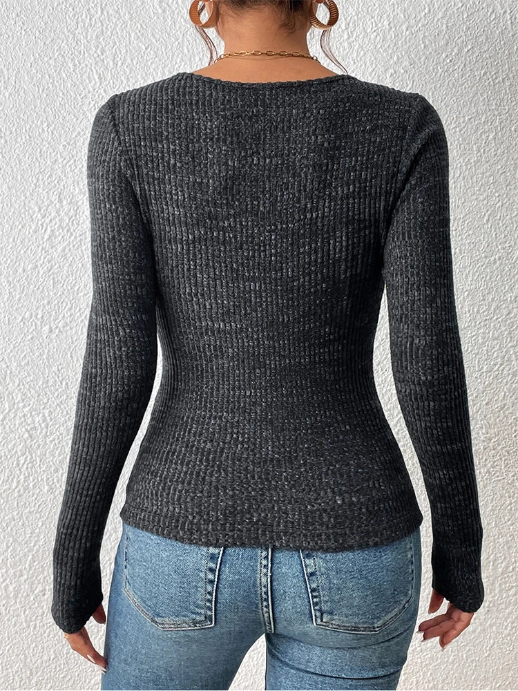 Square Neck Women’s Knitwear | Vintage-Inspired Slim-Fit Knit Top