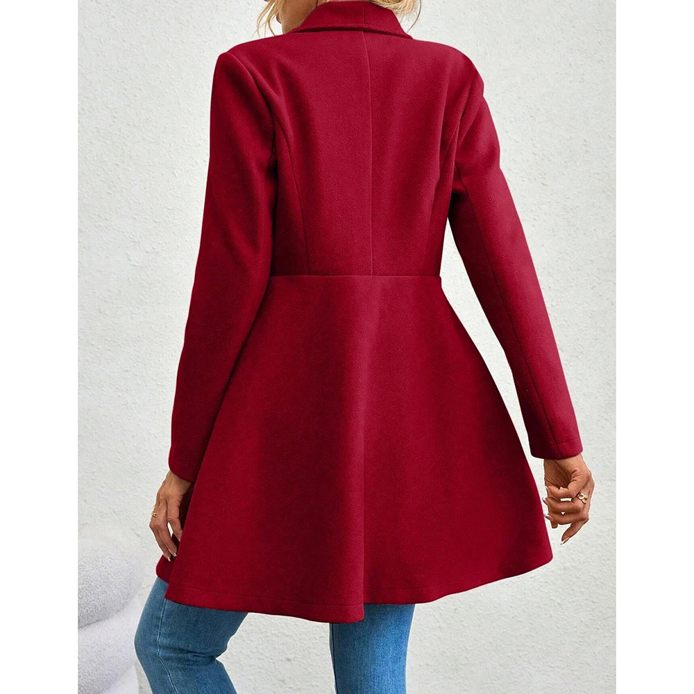 Chic French-Inspired Women's Winter Coat Solid Color Lapel 