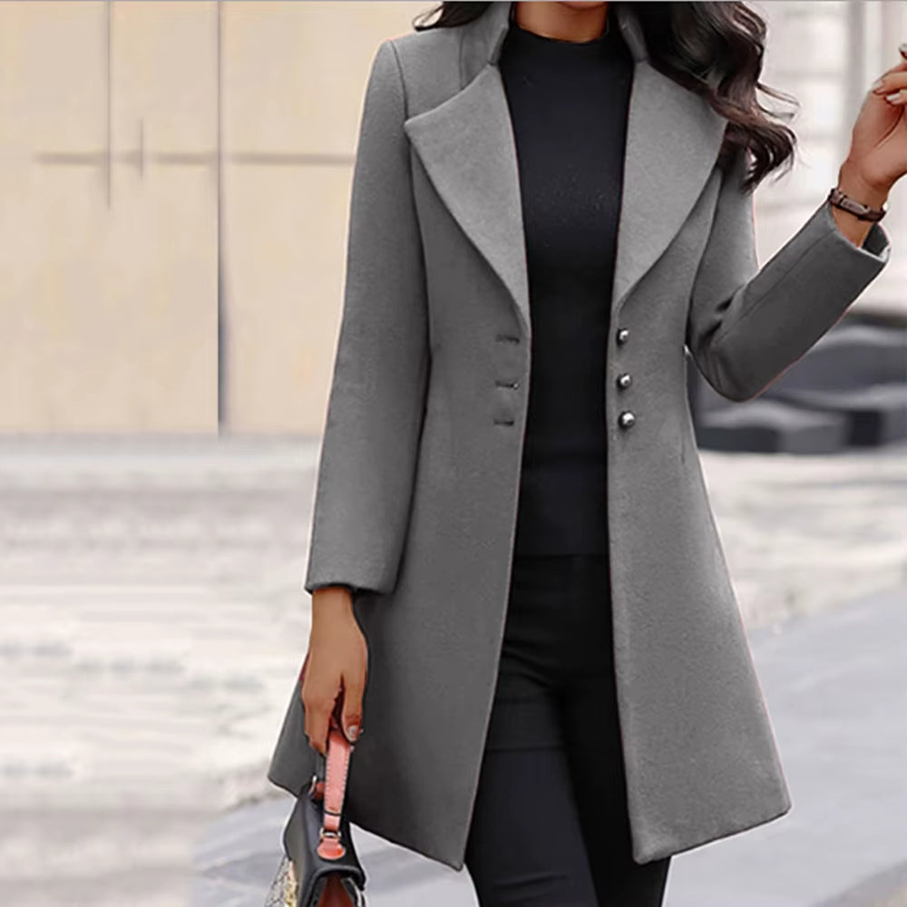 Solid Color Slim Woolen Women’s Long Coat | Elegant Fashion Outerwear