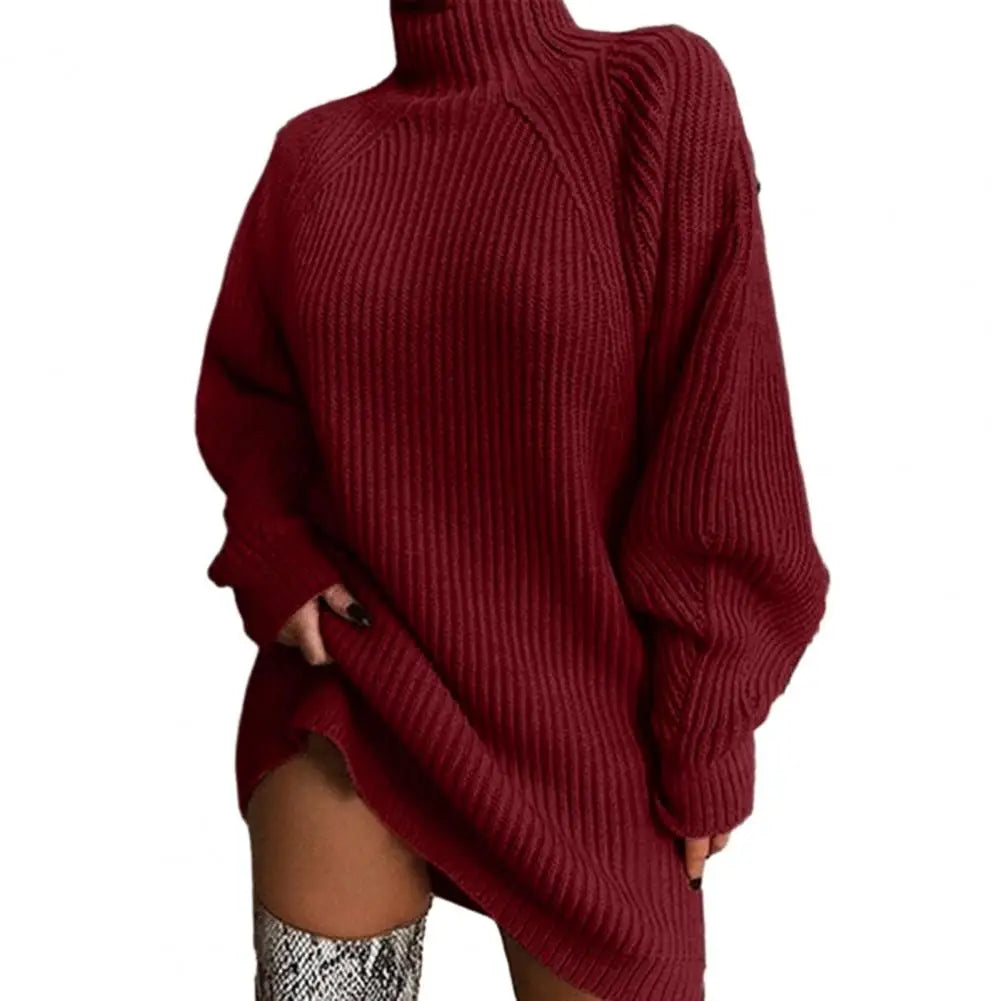 Cozy High-Collar Loose Fit Sweater Dress | Autumn Winter Women’s Warm Sweater