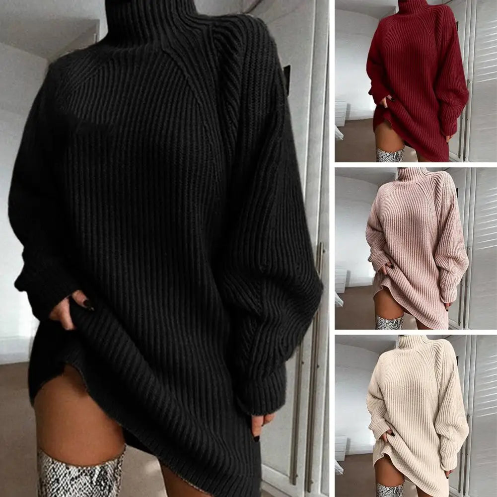 Cozy High-Collar Loose Fit Sweater Dress | Autumn Winter Women’s Warm Sweater